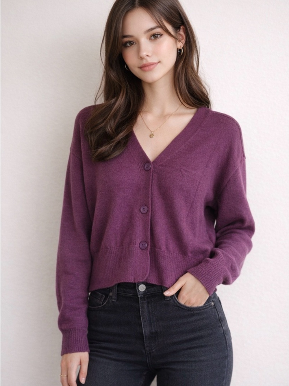Gaharu Purple Cropped Cardigan Sweater NWT Size M